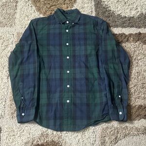 J Crew Classic Flex Washed Oxford Shirt Mens Small in Blackwatch Tartan Plaid